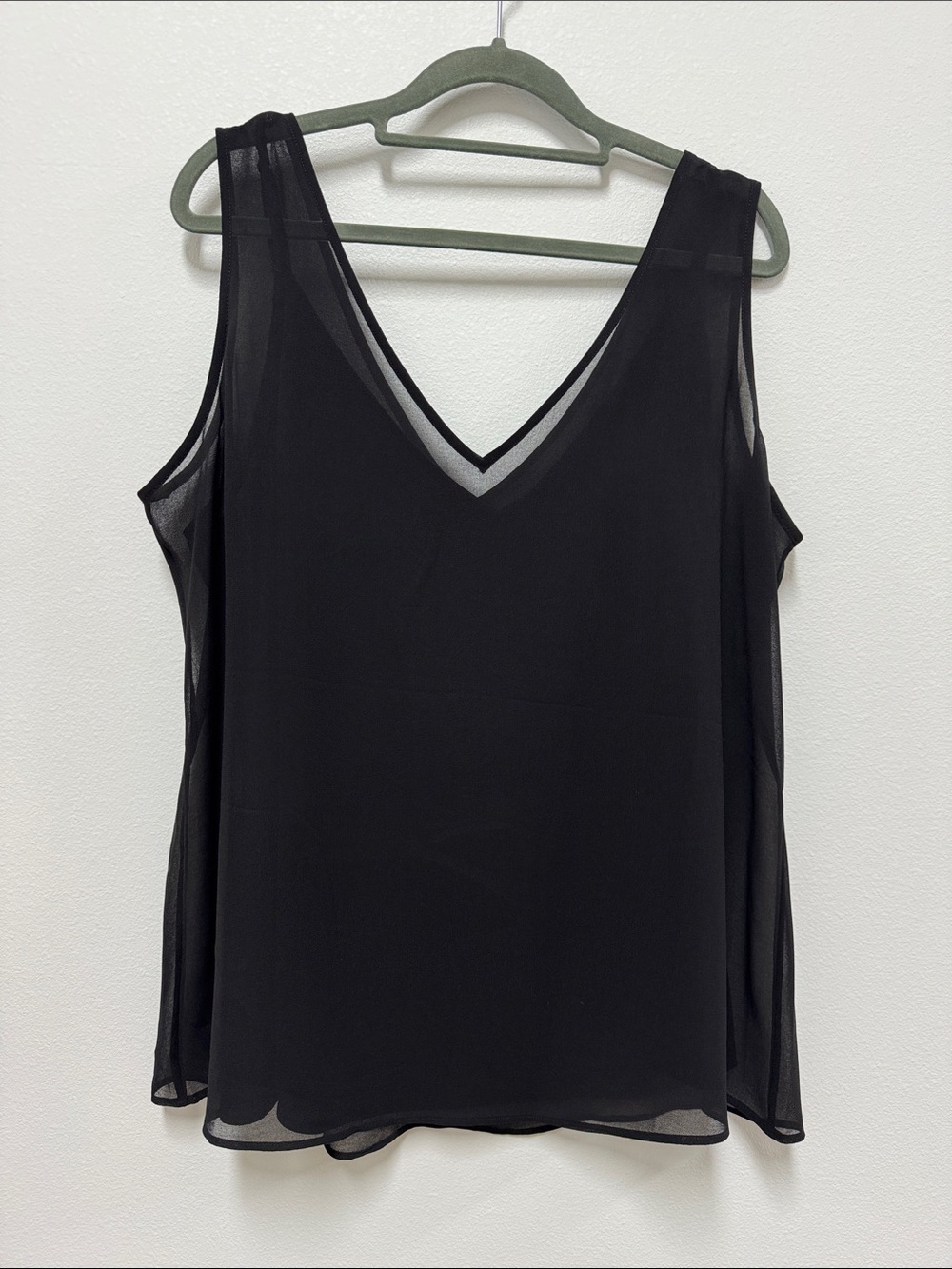 White House Black Market Black V-Neck Layered Chiffon Tank with Camisole